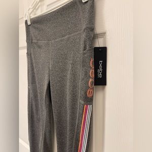 NWT bebe sport legging, medium, charcoal grey w/stripe logo (down left leg)
